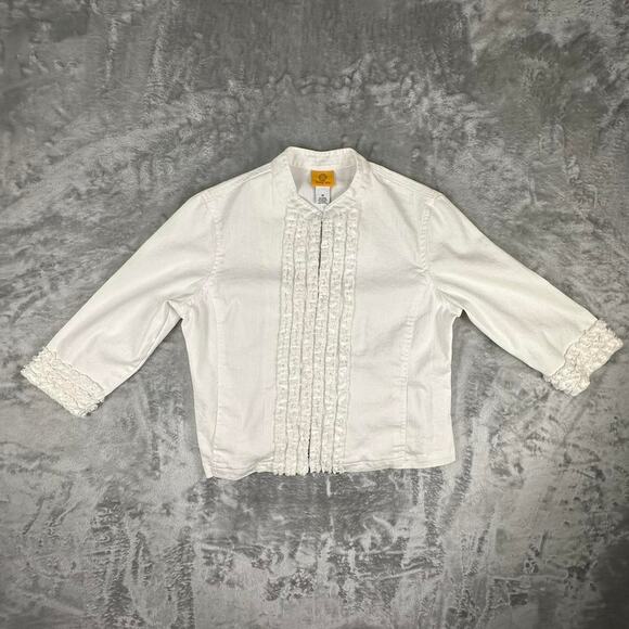 Ruby RD. Ruffled Front/Cuffs White Jacket Size 12 - Picture 8 of 8
